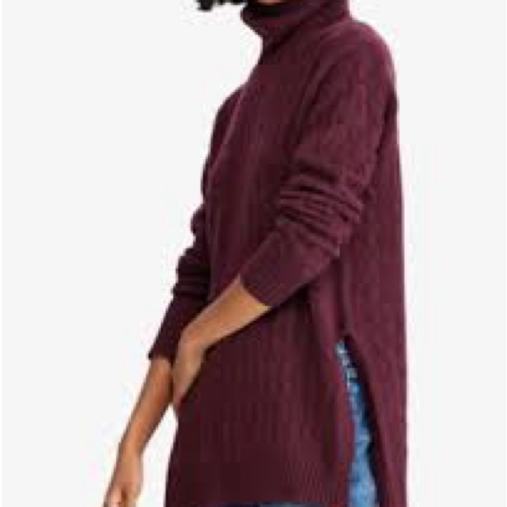 Polo Ralph Lauren Deep Burgundy Cable Knit Turtleneck Sweater Wool Cashmere Sz S